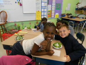 classroom youth eating salads