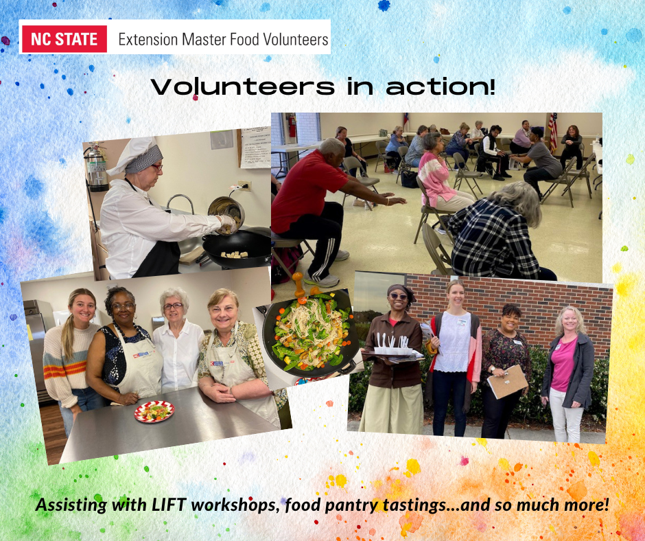 volunteers preparing food and helping with exercise classes
