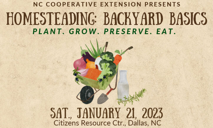 Homesteading: Backyard Basics. Plant. Grow. Preserve. Eat. Saturday, January 21, 2023. 