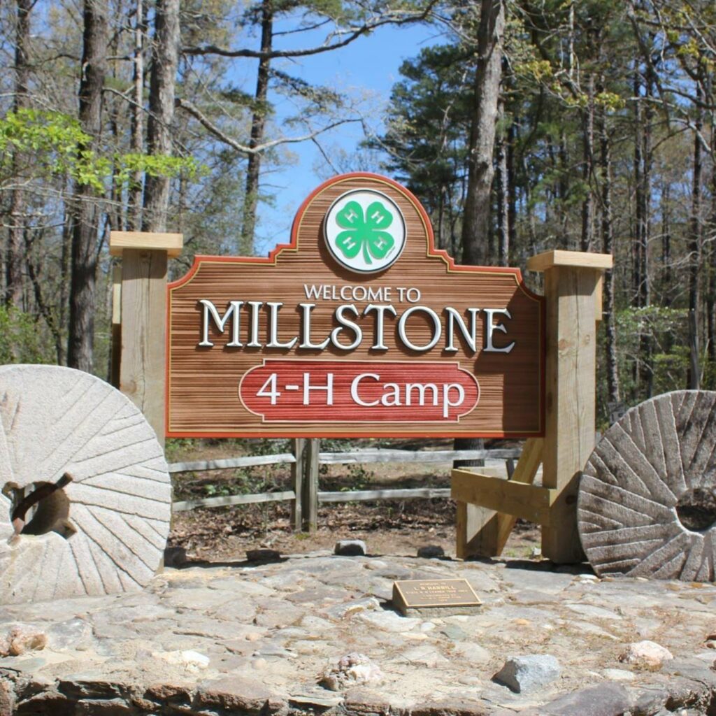 The welcome sign to the Millstone 4-H Camp