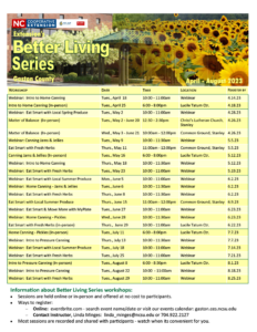 N.C. Cooperative Extension's Better living series workshops: May - August 2023