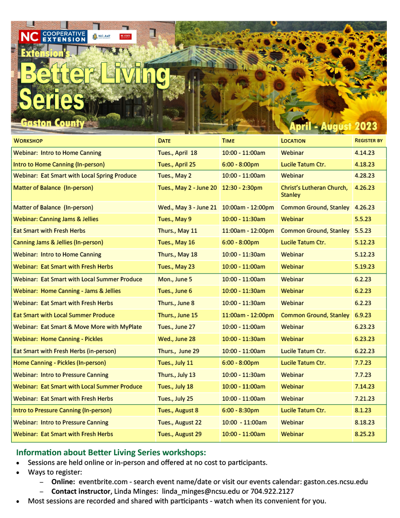 Register Now! Health & Wellness AprilAugust 2023! N.C