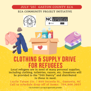 July 2025: Gaston County ECA - Clothing & Supply Drive for Refugees